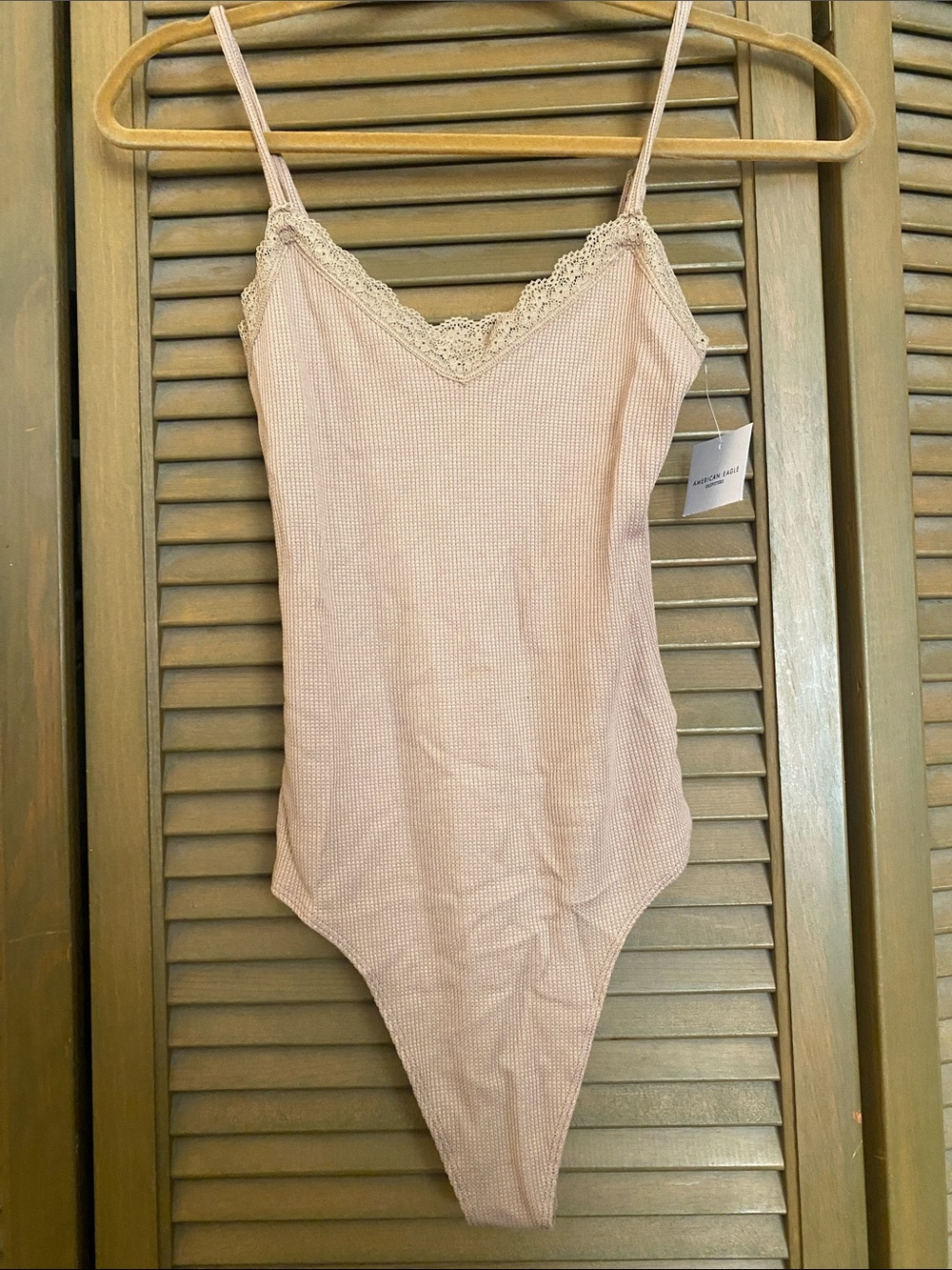 American Eagle Outfitters Ribbed Lace-Trim Tank Bodysuit